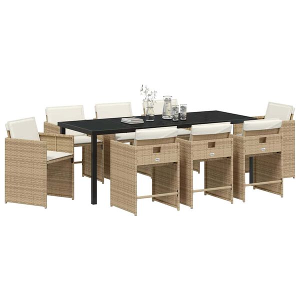 vidaXL Garden Dining Set with Cushion 9 pcs Beige Poly Rattan