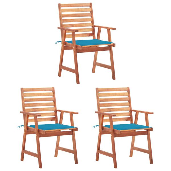 vidaXL Patio Dining Chairs 3 pcs with Cushions Solid Acacia Wood
