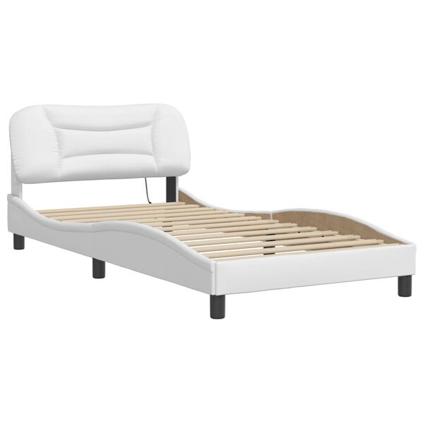 vidaXL Bed Frame with LED without Mattress "Hvar" White 39.4"x74.8"