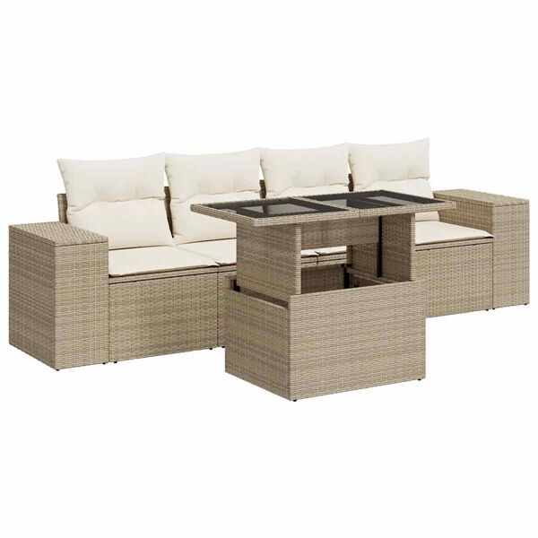 vidaXL Garden Sofa Set Beige PE rattan Large Adjustable Feet