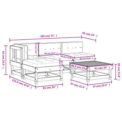 vidaXL 5 Piece Patio Lounge Set with Cushions White Solid Wood
