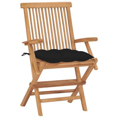 vidaXL Patio Chairs with Black Cushions 2 pcs Solid Teak Wood