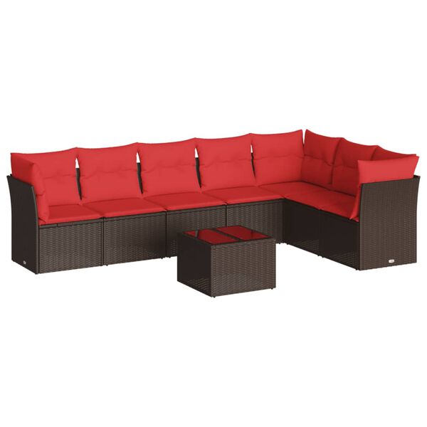 vidaXL 8 Piece Patio Sofa Set with Cushions Brown Poly Rattan