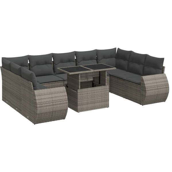 vidaXL Garden Sofa Set Gray PE rattan, powder-coated steel, tempered glass