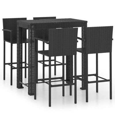 vidaXL 5 Piece Patio Bar Set with Armrest Poly Rattan Black