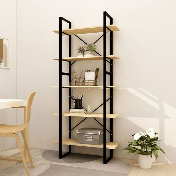 vidaXL Book Cabinet Pine and Black Pine wood and metal Compact