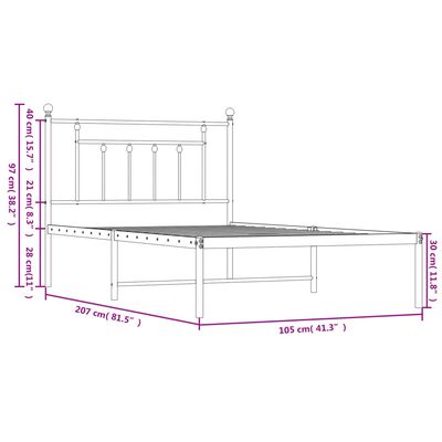 vidaXL Metal Bed Frame with Headboard Black 39.4"x78.7"