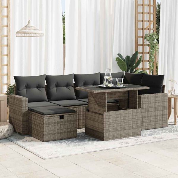 vidaXL Garden Sofa Set Grey PE rattan 7 Piece Set Modular