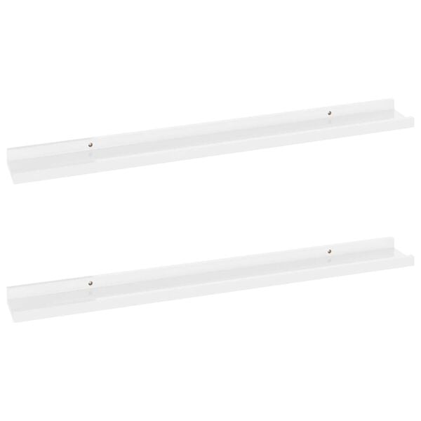 vidaXL Wall Shelf Set of 2 High gloss white MDF 31.5x3.5x1.2 in