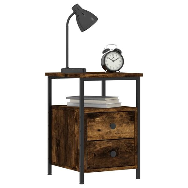 vidaXL Bedside Cabinet Smoked oak Engineered wood 13.4 x 14.0 x 19.7 in