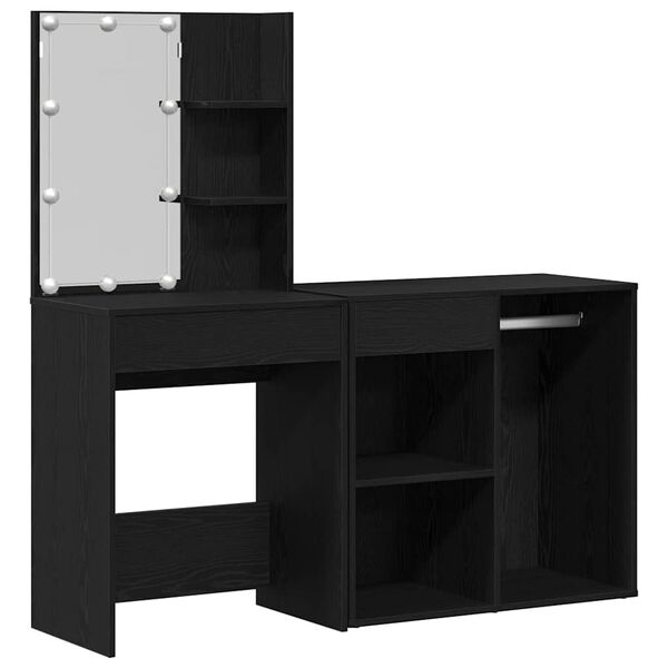 vidaXL LED Dressing Table Black oak 140 x 40 x 140 cm Engineered wood