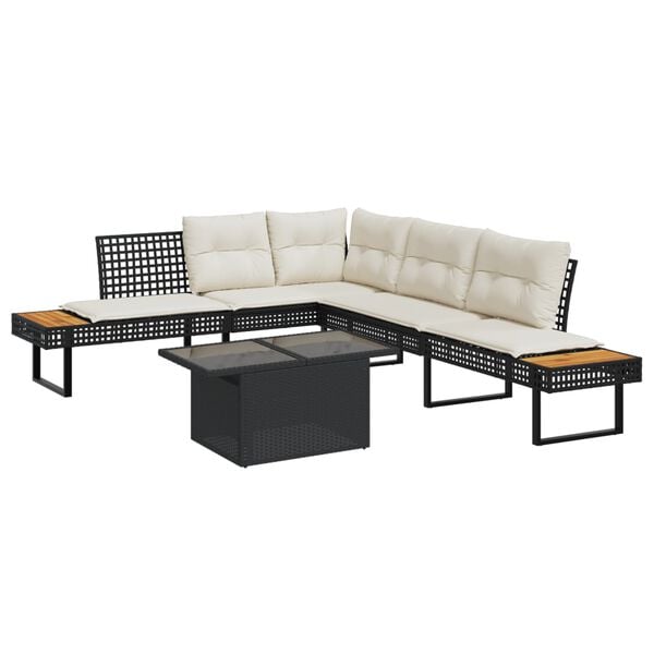 vidaXL Garden Sofa Set Black PE rattan Large Adjustable Armrests