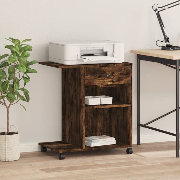 vidaXL Printer Stand with Wheels Smoked Oak 23.6"x15.7"x27"
