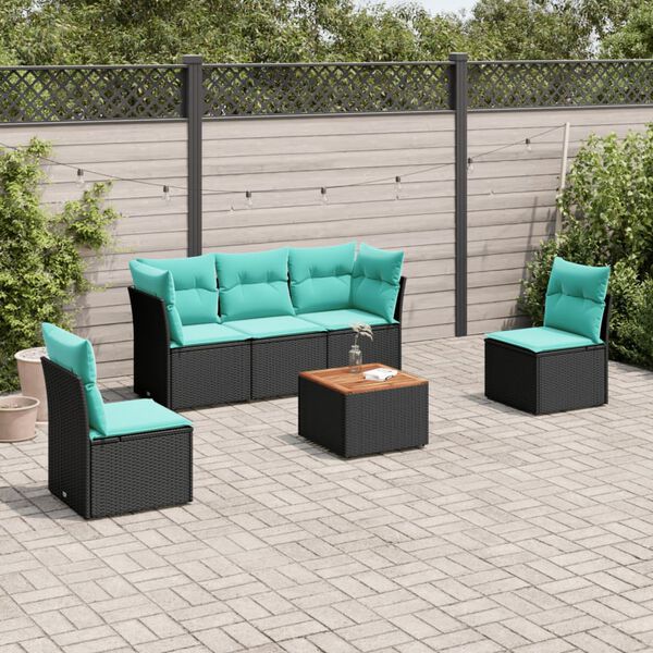 vidaXL 6 Piece Patio Sofa Set with Cushions Black Poly Rattan
