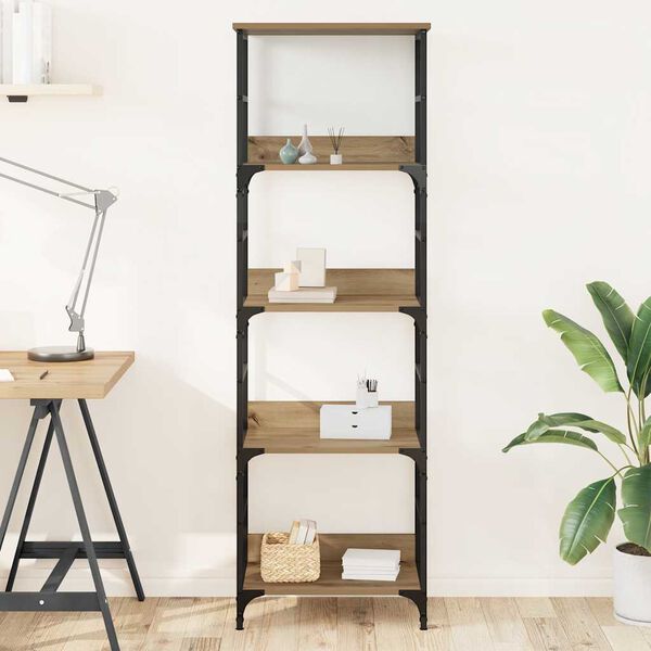vidaXL Bookshelf Brown Oak Engineered Wood and Steel Medium Bookshelf