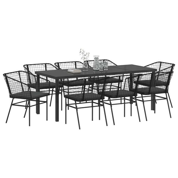 vidaXL Garden Dining Set 9 pcs Black poly rattan
