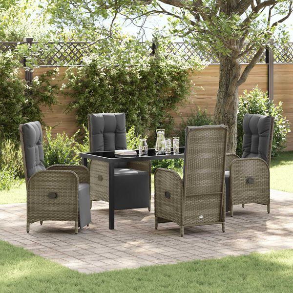 vidaXL Garden Dining Set with Cushion 5 pcs Grey Poly Rattan