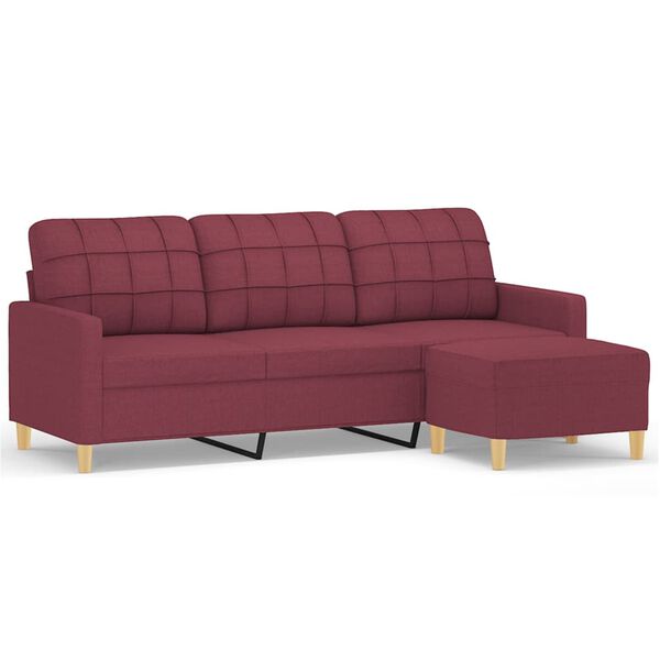 vidaXL 3-seater Sofa With Footstool Wine Red