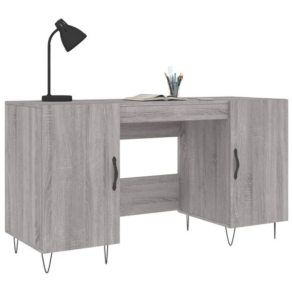 vidaXL Desk Grey Sonoma Engineered wood, iron, aluminum alloy