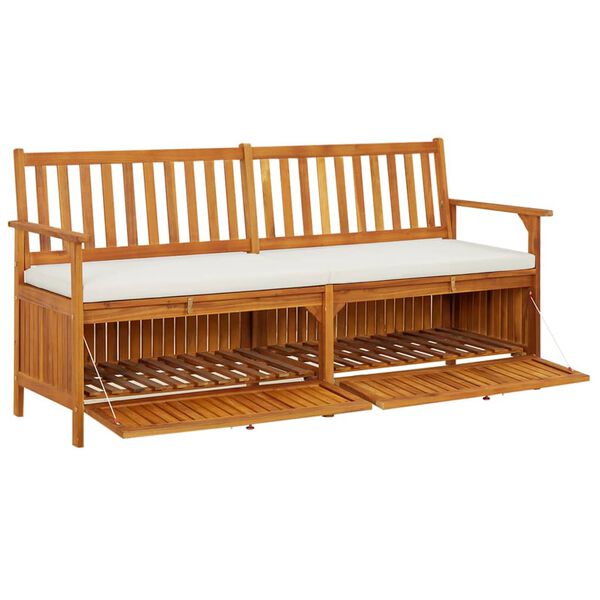 vidaXL Bench Brown, Cream White Solid Acacia wood, 100% polyester fabric