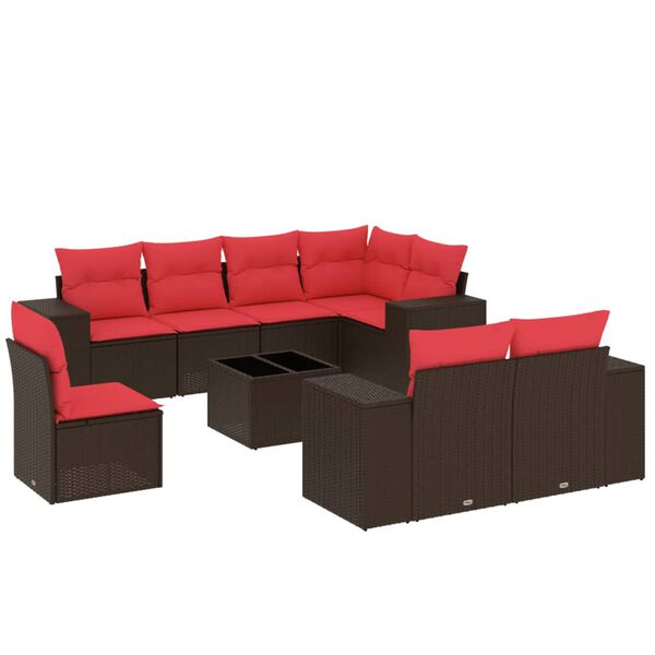 vidaXL 9 Piece Garden Sofa Set with Cushions Brown Poly Rattan