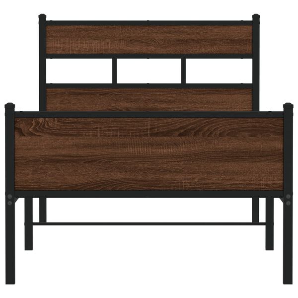vidaXL Bed Frame Brown Oak Steel 39.4 x 78.7 in Single Bed Frame