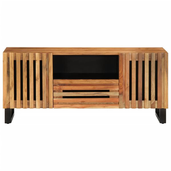 vidaXL TV Cabinet Wooden and black steel Solid acacia wood, steel