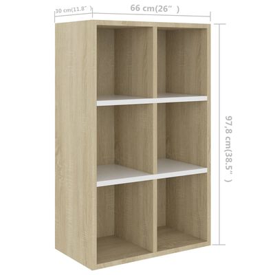 vidaXL Book Cabinet/Sideboard White and Sonoma Oak 26"x11.8"x38.5" Engineered Wood