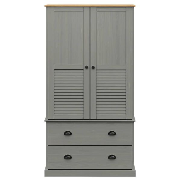 vidaXL Wardrobe Grey Solid pine wood, engineered wood, metal Large