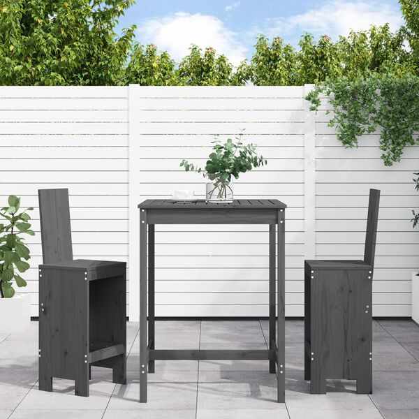 vidaXL Garden Bar Set Grey Solid pine wood Medium Footrest