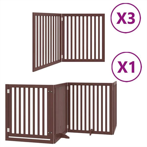 vidaXL Dog Gate Set of 10 Brown Poplar wood Foldable Dog Gate