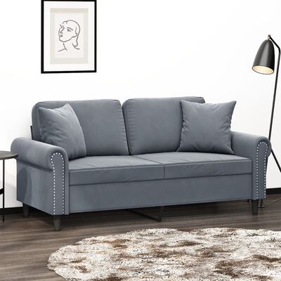 vidaXL 2-Seater Sofa with Throw Pillows Dark Gray 55.1" Velvet