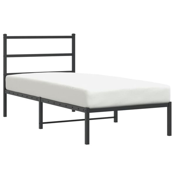 vidaXL Metal Bed Frame without Mattress with Headboard Black 35.4"x78.7"