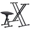 vidaXL Double Braced Keyboard Stand and Stool Set Black
