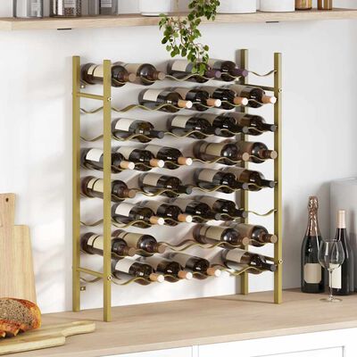 Wine rack filled with numerous wine bottles on wavy rails