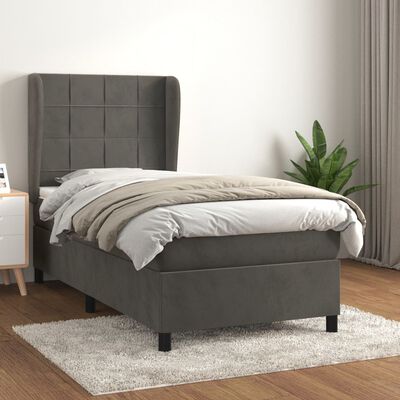 vidaXL Box Spring Bed with Mattress Dark Gray Twin Velvet