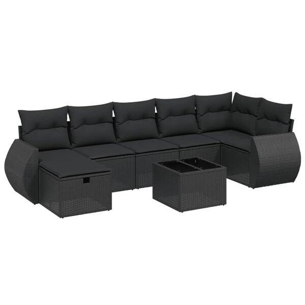 vidaXL Garden Sofa Set Black Poly Rattan 7 Piece Sofa Set Modular
