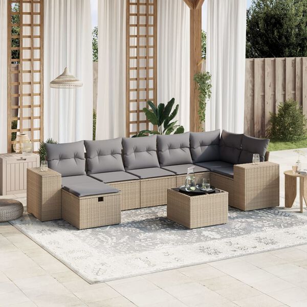 vidaXL Garden Sofa Set Mix Beige Poly Rattan 7-piece set Modular