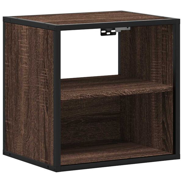 vidaXL Wall-mounted Bedside Cabinet Brown oak Engineered wood, Metal