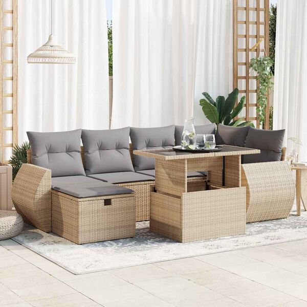 vidaXL Garden Sofa Set Beige PE Rattan Large Adjustable Feet