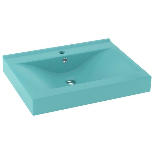 vidaXL Luxury Basin with Faucet Hole Matt Light Green 23.6x18.1" Ceramic