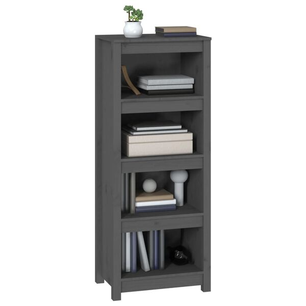 vidaXL Book Cabinet Grey Solid Pine Wood Medium Book Cabinet