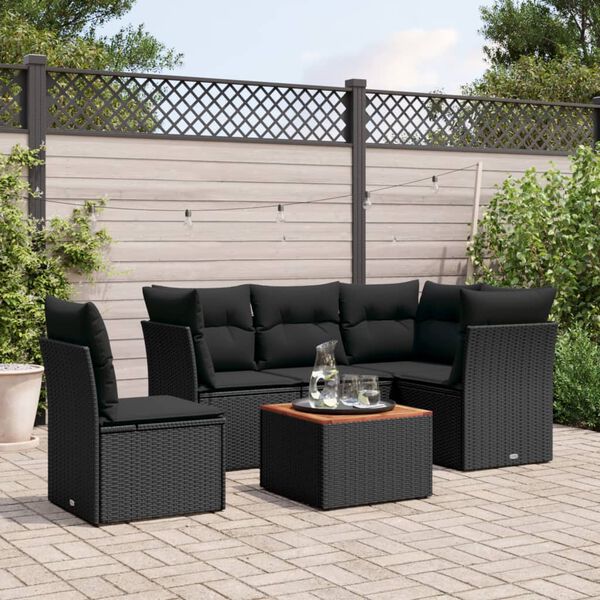 vidaXL Garden Sofa Set Black and brown PE rattan Medium Adjustable Feet