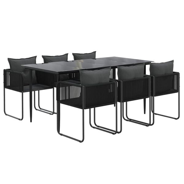 vidaXL Garden Dining Set Black PE Rattan, Powder-Coated Steel Large