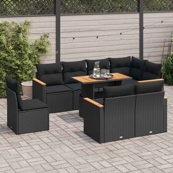 vidaXL Garden Sofa Set Black PE rattan Large Modular Garden Sofa Set