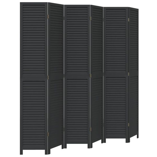 vidaXL Room Divider 6 Panels Black Solid Wood Paulownia