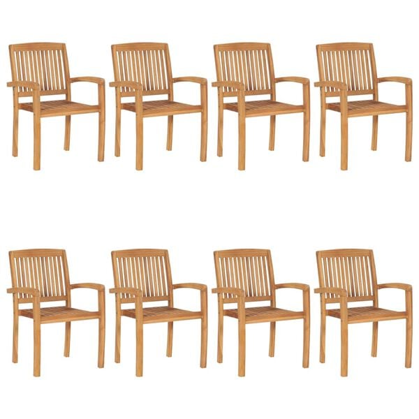 vidaXL Garden Chair Set of 8 Brown, Grey Teak Wood, Polyester