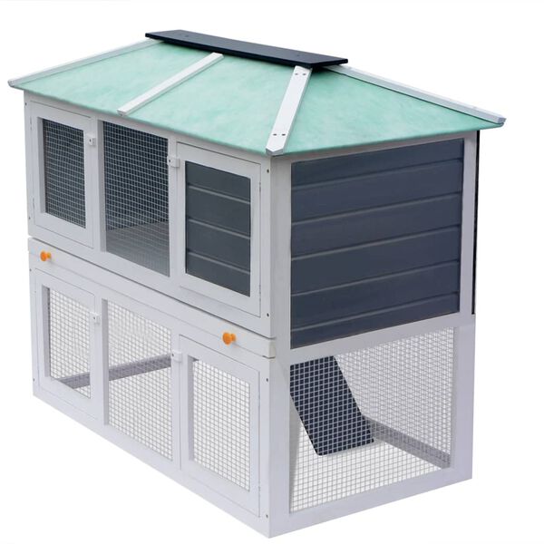 vidaXL Animal Cage White and Green Fir wood with painted finish, plywood