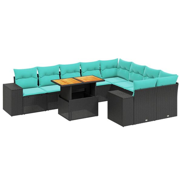 vidaXL 10 Piece Patio Sofa Set with Cushions Black Poly Rattan