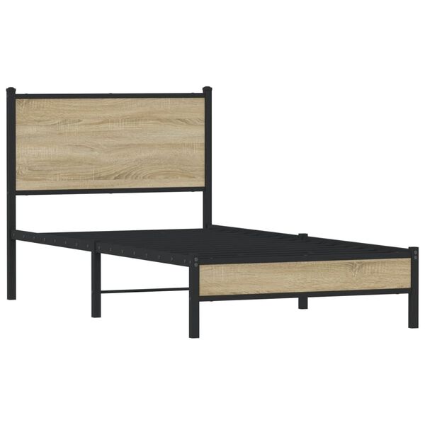 vidaXL Bed Frame Sonoma Oak Steel, Engineered Wood Twin Bed Frame